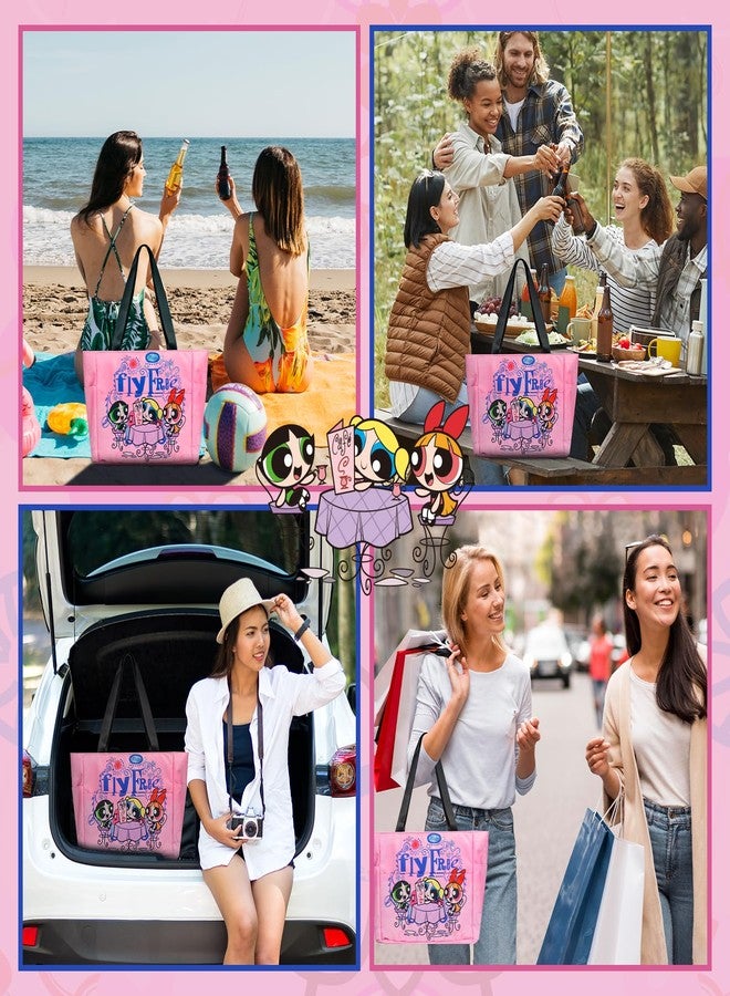 CoCube+ The Powerpuff Girls Tote Bag for Women - Cartoon Lightweight Handbag with Zipper & Cup Holder & Laptop Compartment, Pink Shoulder Bag for Work, Travel, Gym, Christmas Gifts - Image 5